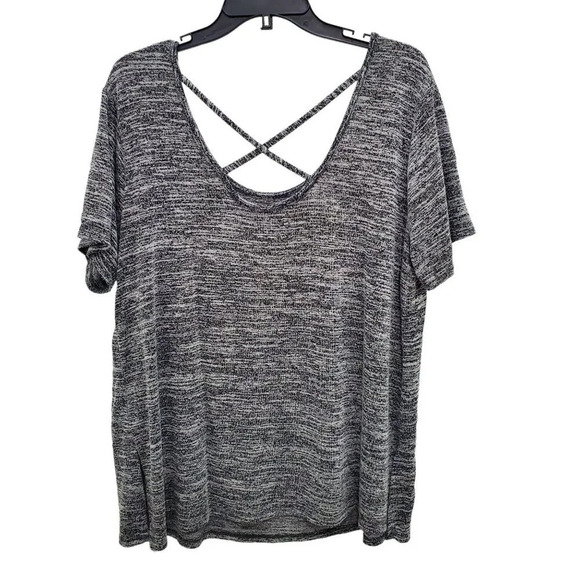Ava & Viv Woman's Gray Black Marled Spacedye Knit X-Back Top Plus Size 1X - Picture 4 of 4